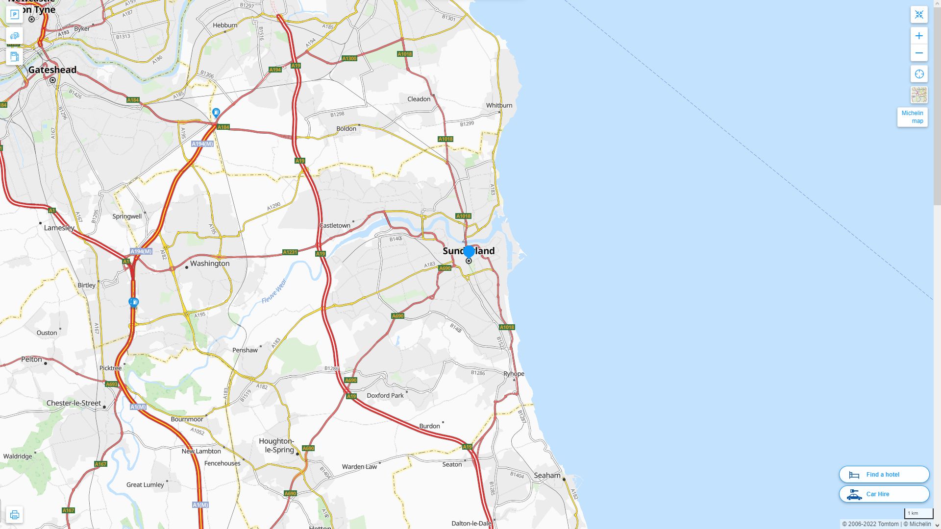 Sunderland Highway and Road Map